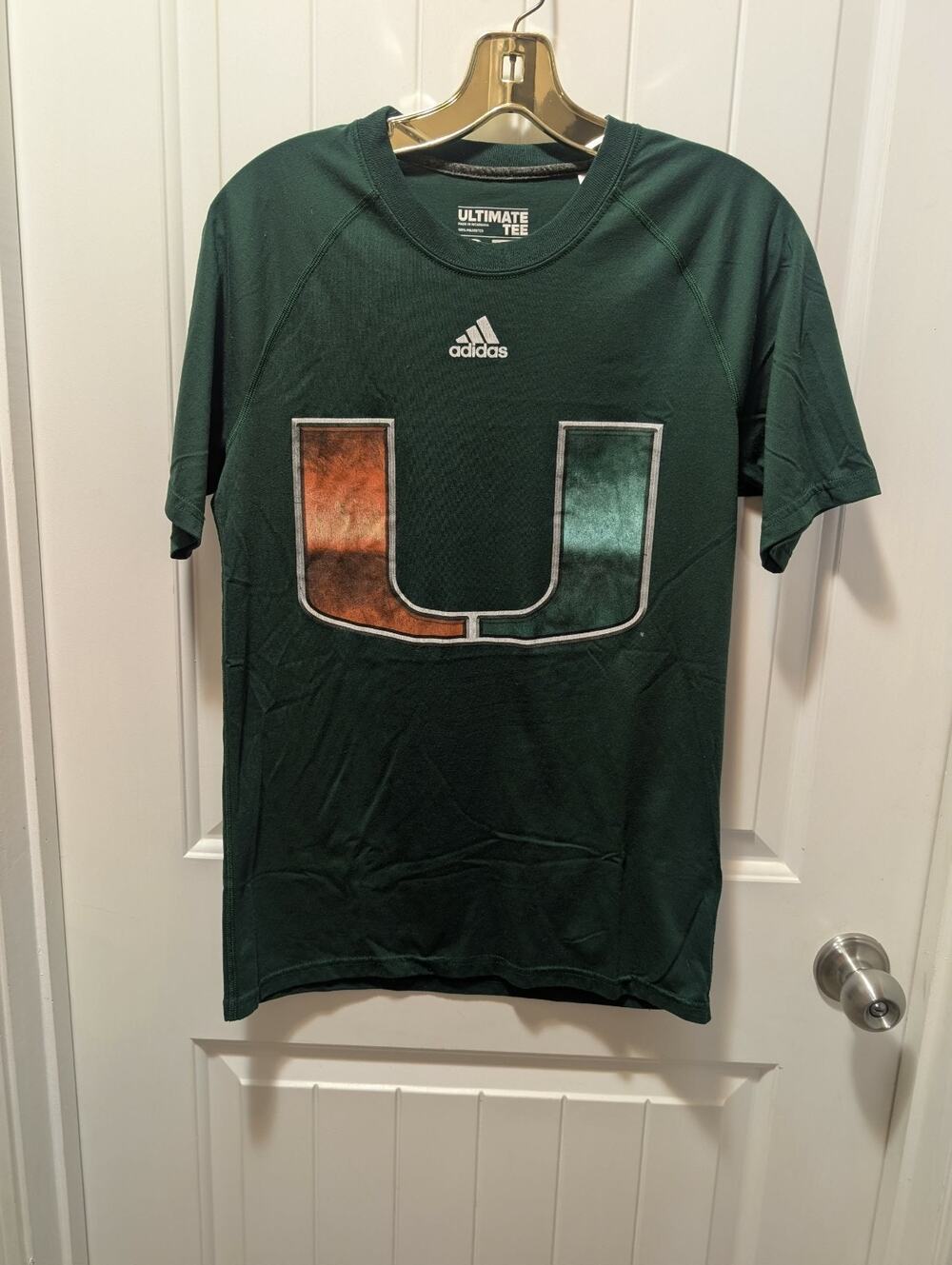 Adidas NCAA UM University Miami Hurricanes Climalite Tee Shirt Men's S Green